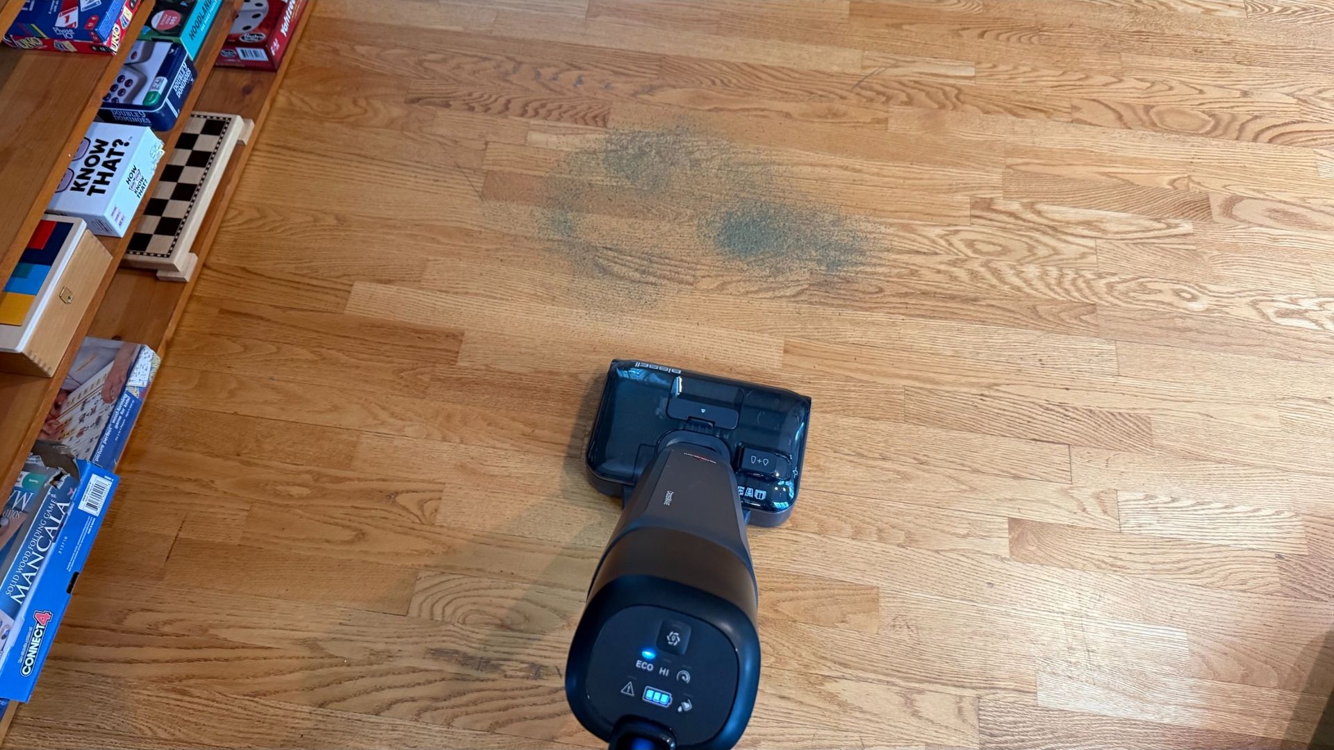 The Bissell CrossWave Reach Plus before vacuuming up a bunch of tea leaves.