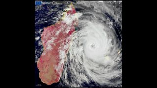 Europe's Earth-observation satellite Sentinel 3 captured this image of cyclone Batsarai approaching Madagascar on Feb. 4, 2022.