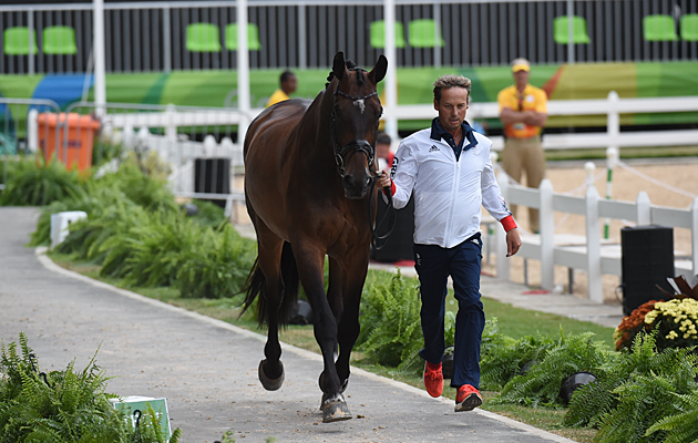Carl Hester GBR riding Nip Tuck , during the Horse Inspection of Dressage horse for the Dressage Competition at the Olympic Equestrian Eyestrain Centre in Deodoro near Rio, Brazil on 8th August 2016