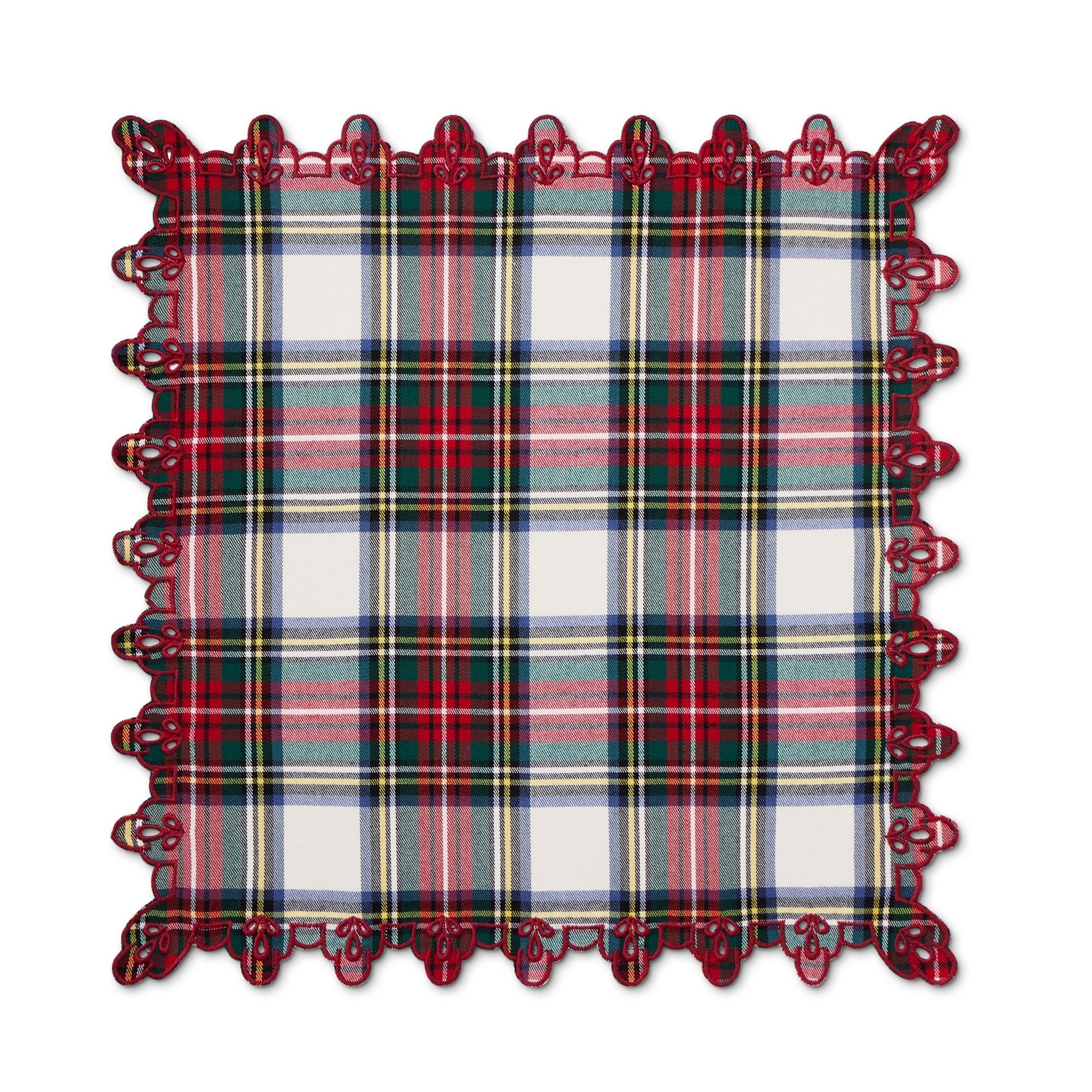 Red and white plaid napkin with red lace trim