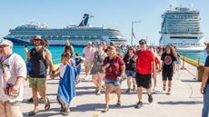 Cruise ship passengers disembark at the dock in Costa Maya, Mexico.