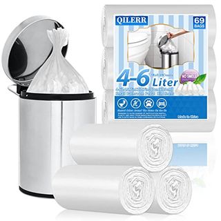 Qilerr Small Bin Liners 4-6l Bathroom Bin Bags, 69 Counts Mini Clear Plastic Trash Bag, Anti-Drip Pedal Bin Garbage Bag for Bedroom,toilet, Kitchen, Office, Fit 4,5,6l Bin, White