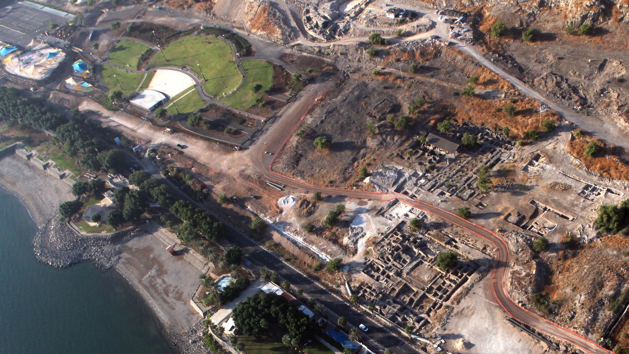 An aerial photo of the site looking southwest