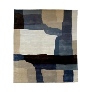Kathy Kuo Home navy blue patterned rug