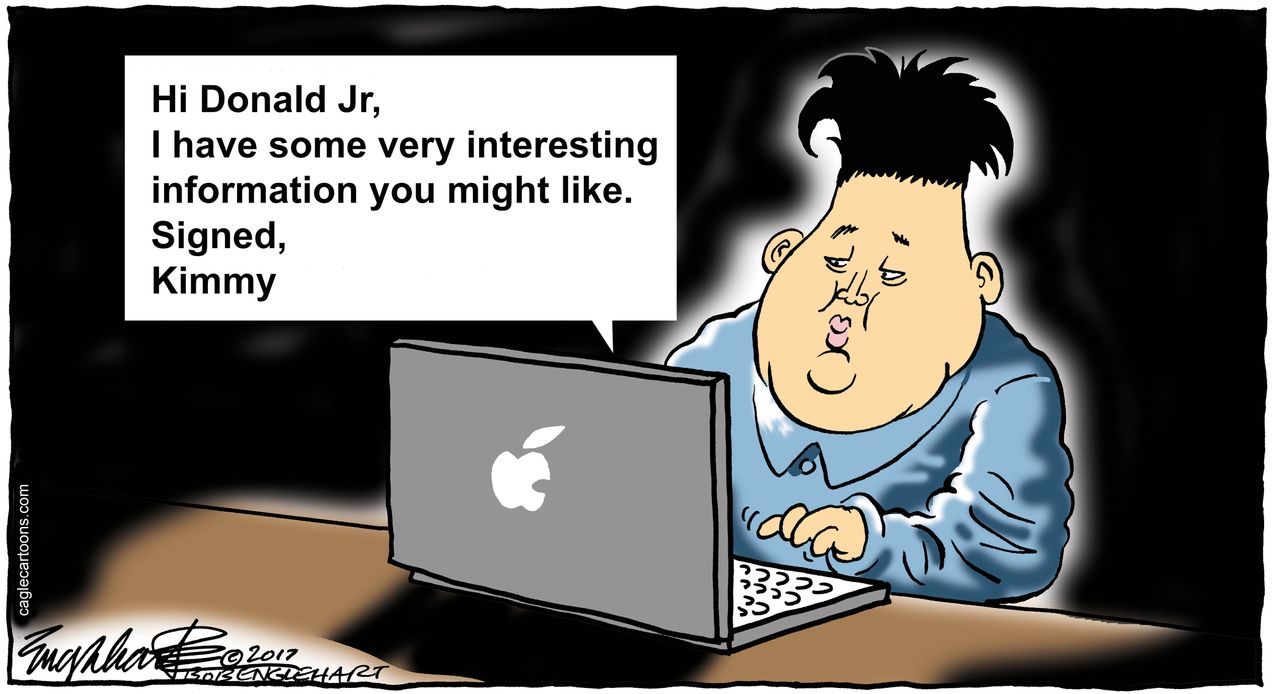 Political cartoon U.S. Trump Jr. Russian collusion Kim Jong Un