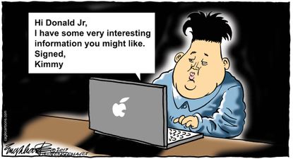 Political cartoon U.S. Trump Jr. Russian collusion Kim Jong Un