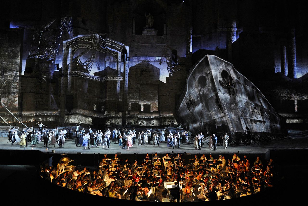 Actors and musicians perform during a rehearsal of German composer Richard Wagner&#039;s opera &quot;Der Fliegende Hollander&quot; (Flying Dutchman)