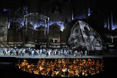 Actors and musicians perform during a rehearsal of German composer Richard Wagner's opera "Der Fliegende Hollander" (Flying Dutchman)