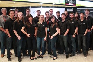 Some members of the MIT team, which submitted the winning pod design for the SpaceX Hyperloop design contest in January 2016.