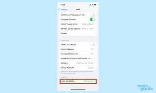 Select undo send delay in ios 16 Mail settings