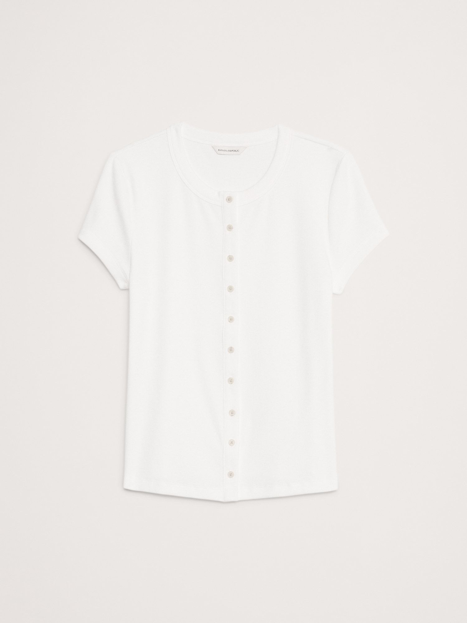Ribbed Short-Sleeve Button-Down Top