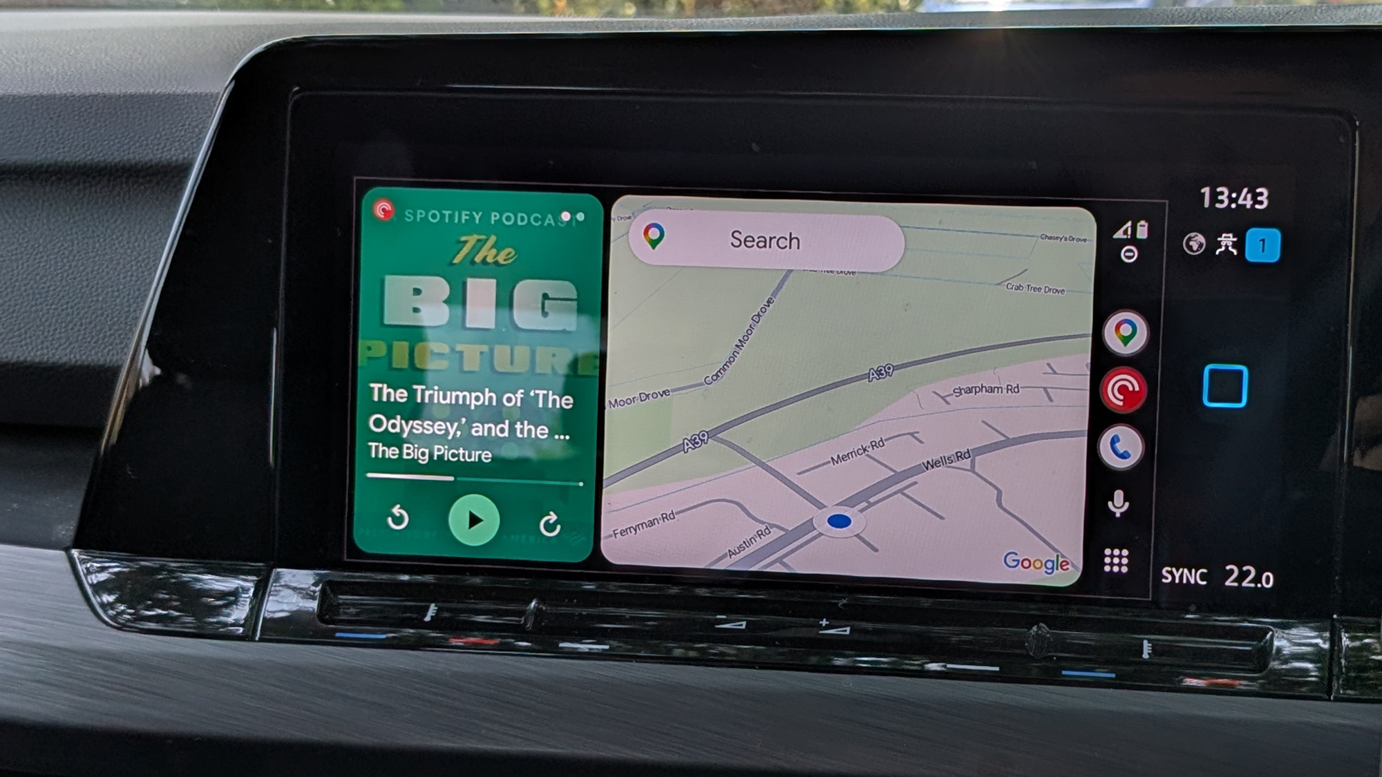 Android Auto on a car infotainment system display