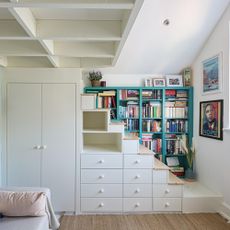 bookcase staircase with mezzanine