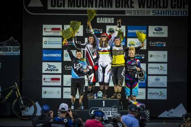 Rachel Atherton and the podium
