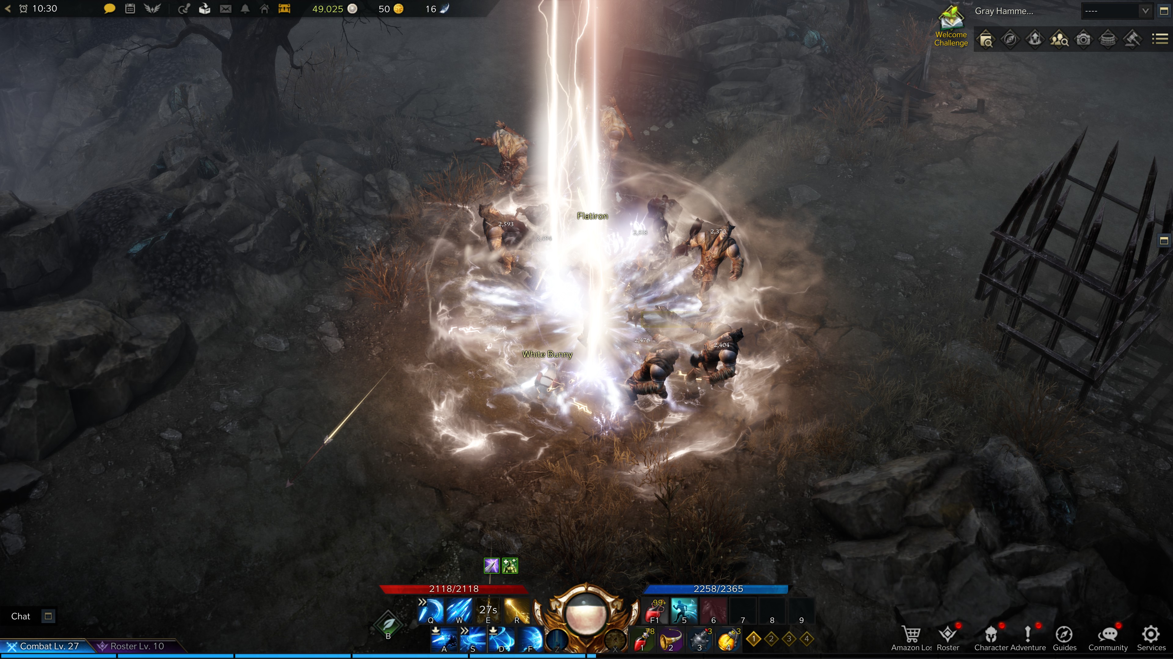 A beam of light and electricity striking enemies