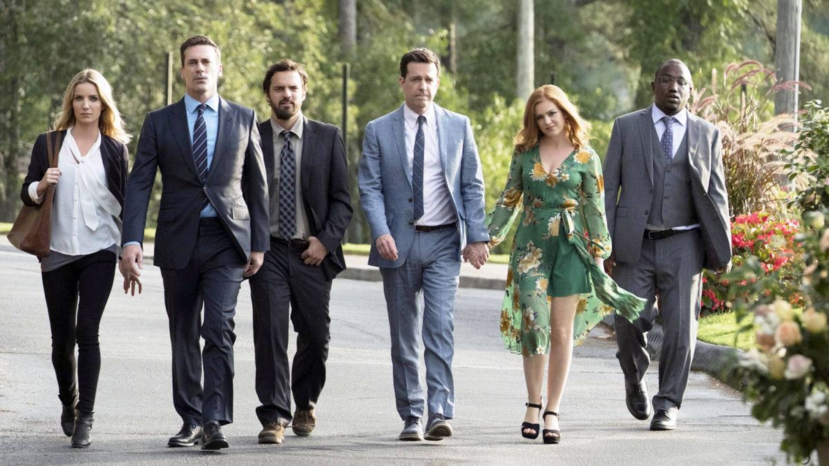 The cast of &quot;Tag&quot; walking down a road