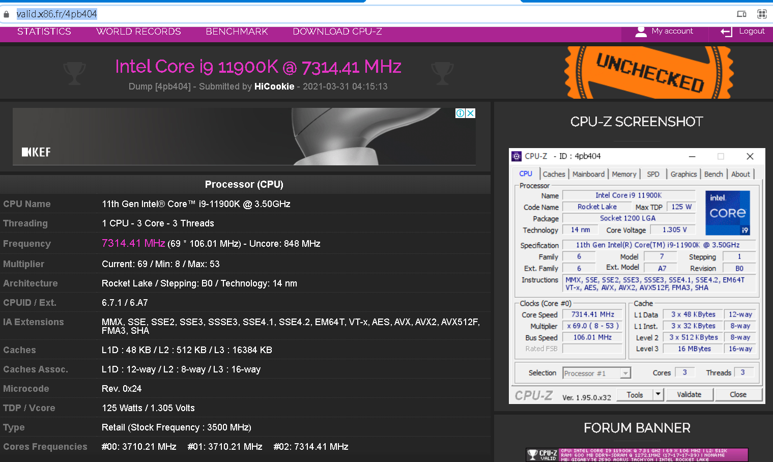HiCookie's 7.3GHz i9-11900K Overclock