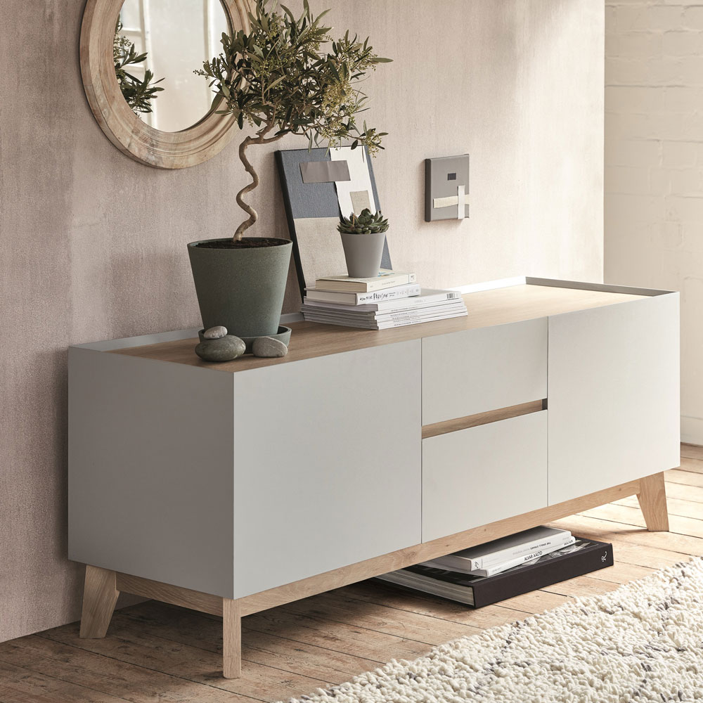 living room with wooden flooring and grey cabinet