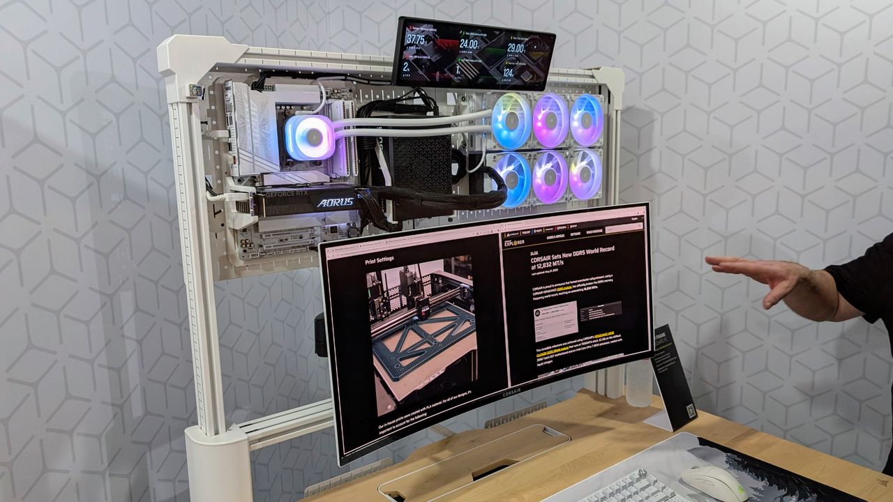 Platform:6 motorised standing desk left side close up of pegboard gaming laptop build Computex 2025