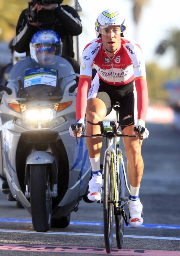 Vincenzo Nibali (Liquigas-Cannondale) crosses the finish line in San Benedetto del Tronto.
