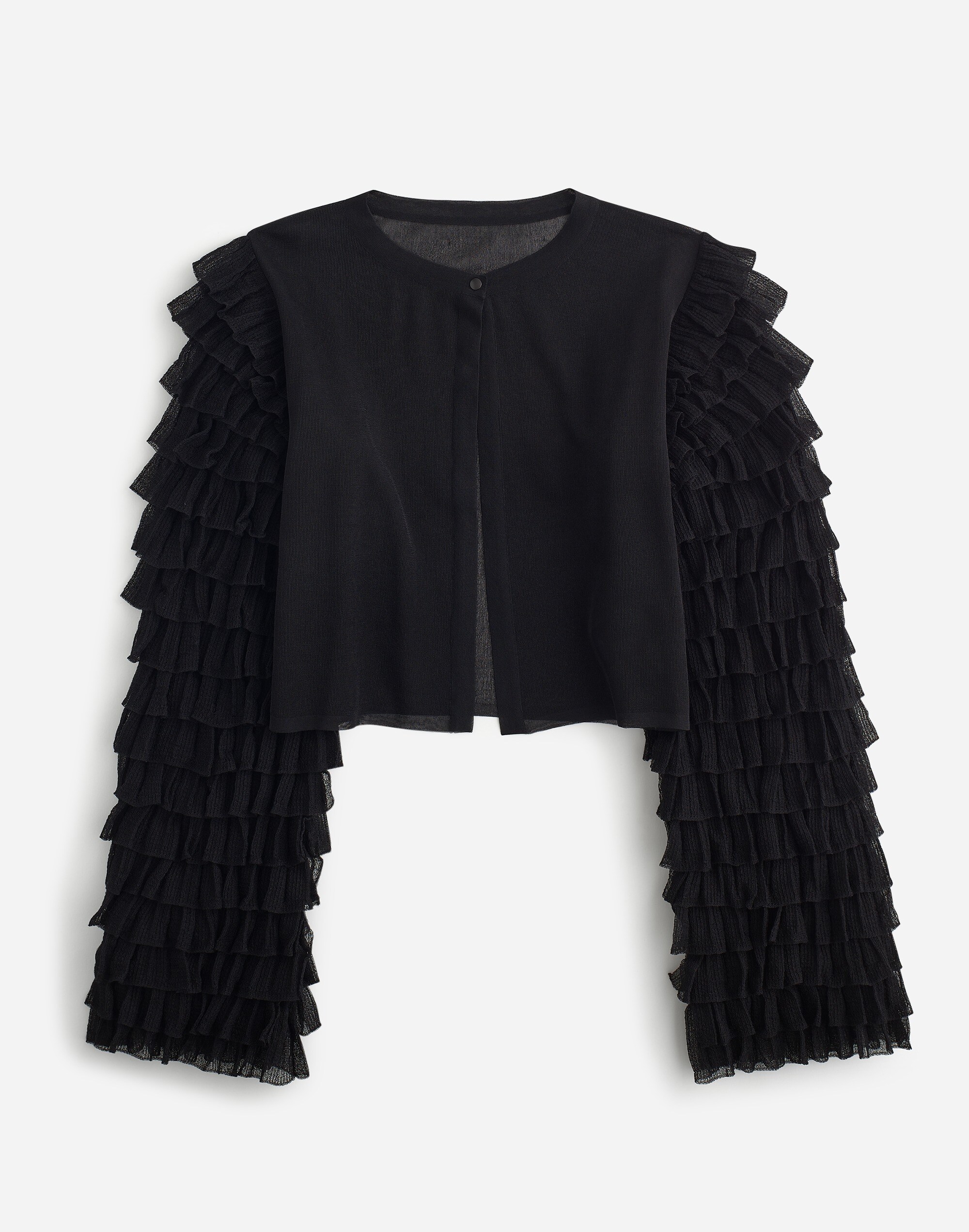 Madewell x Reluxe Fashion, Ruffled Cardigan Worn with Alaïa Sheer Silk Blend