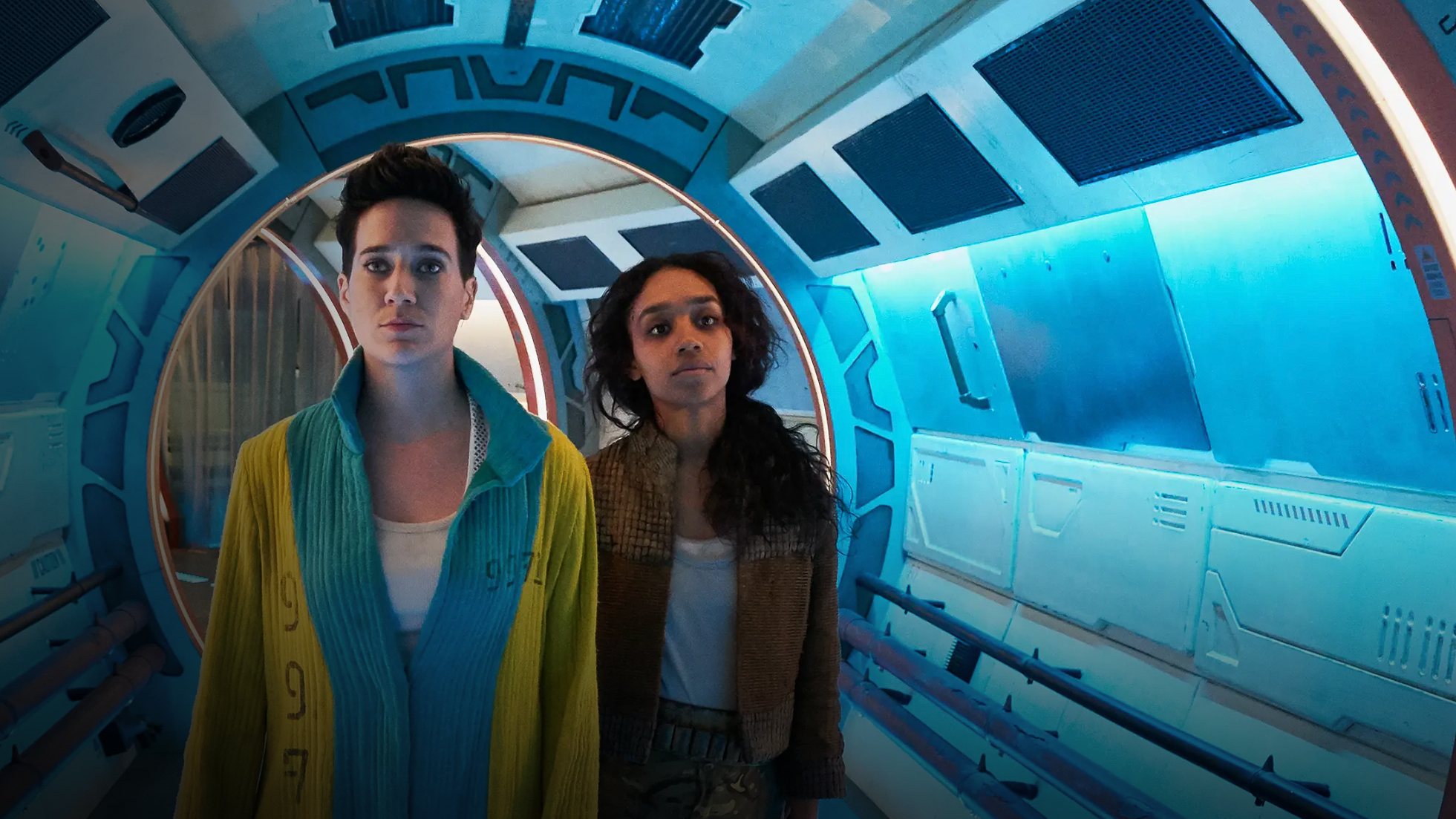 Male and Female characters from Peacock Original "Intergalactic"