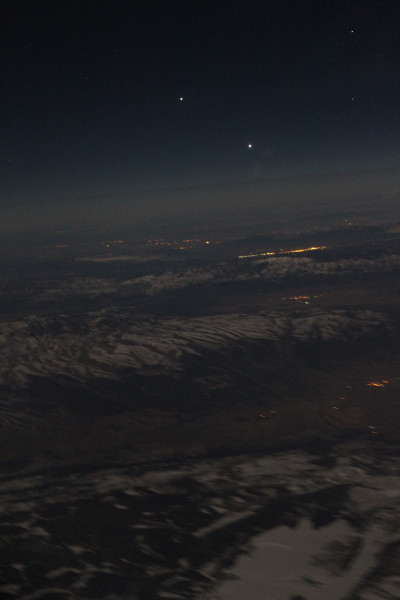 Two skywatchers snapped this photo of Venus and Jupiter from a commercial airliner on March 8, 2012.