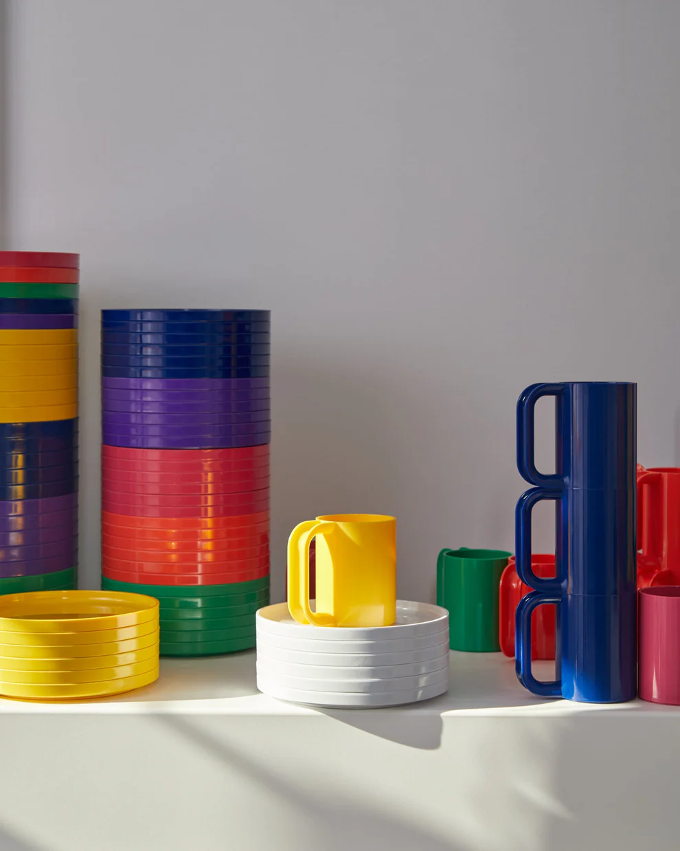 colourful stacked dinnerware