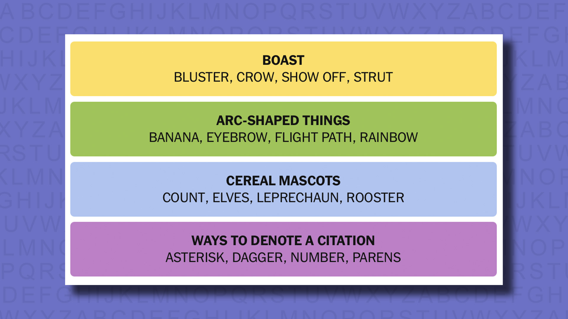 NYT Connections answers for game 731 on a purple background