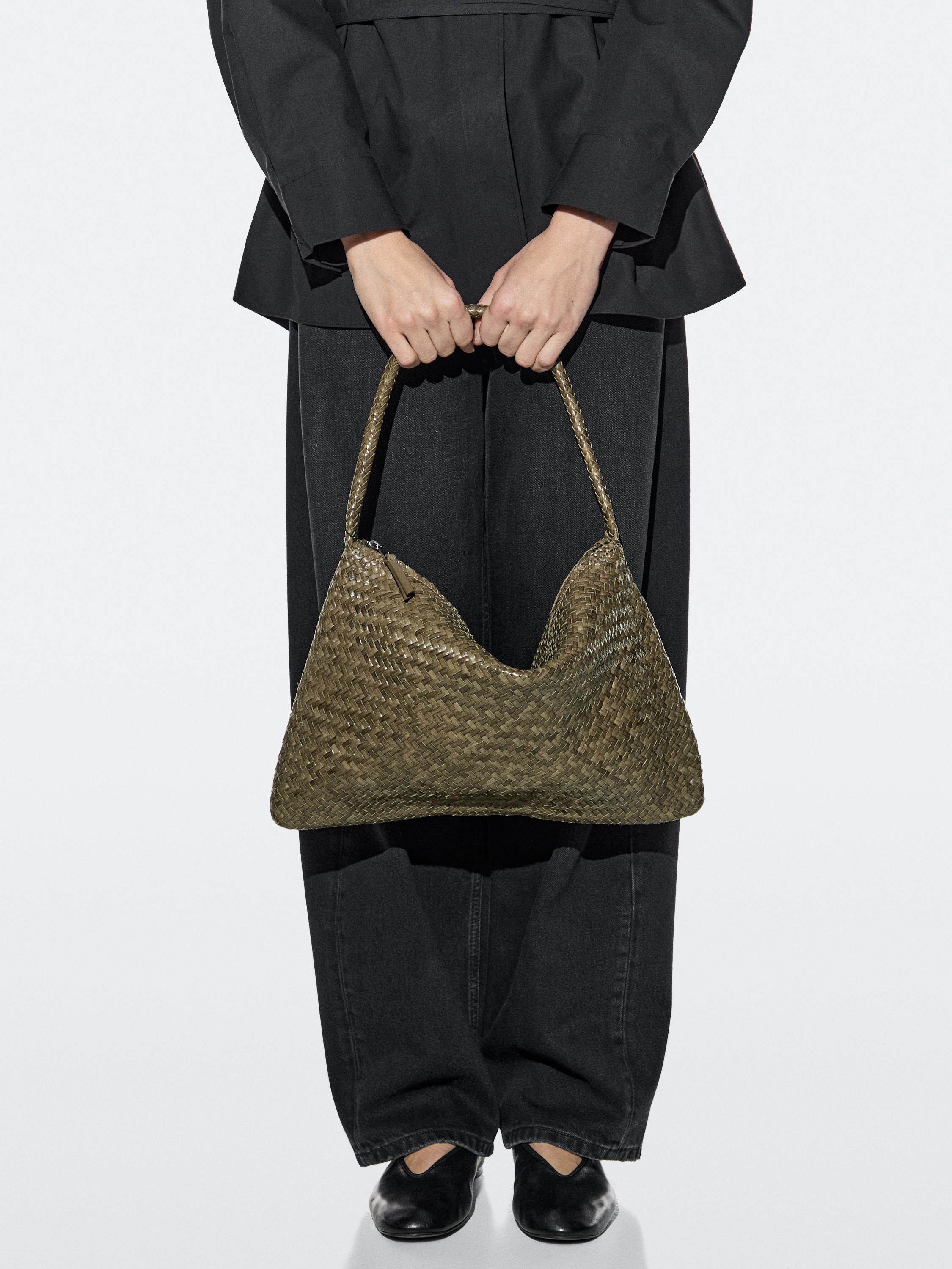 Mid-Sized Braided Leather Shoulder Bag