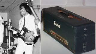 Jimi Hendrix playing his 1962 Fender Jazzmaster (left), a Marshall Super Lead