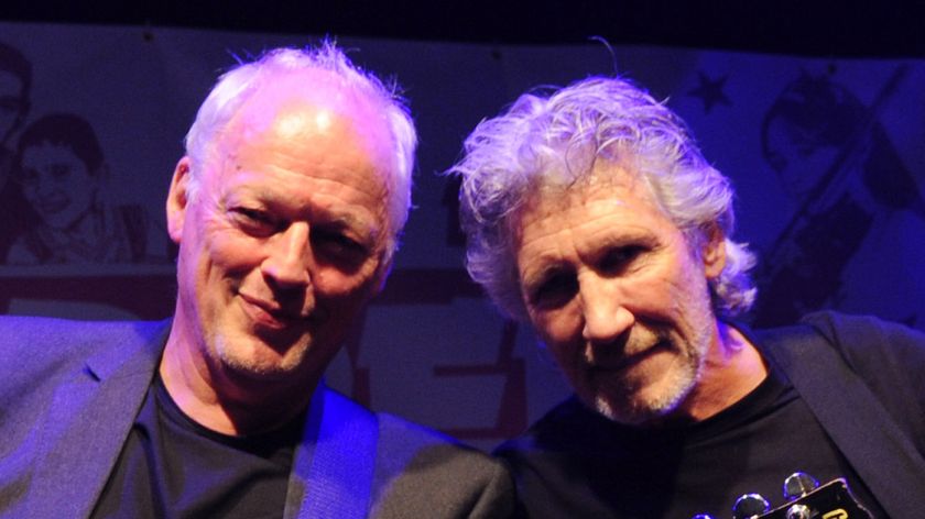 David Gilmour (L) and Roger Waters perform at a benefit evening for The Hoping Foundation on July 10, 2010 