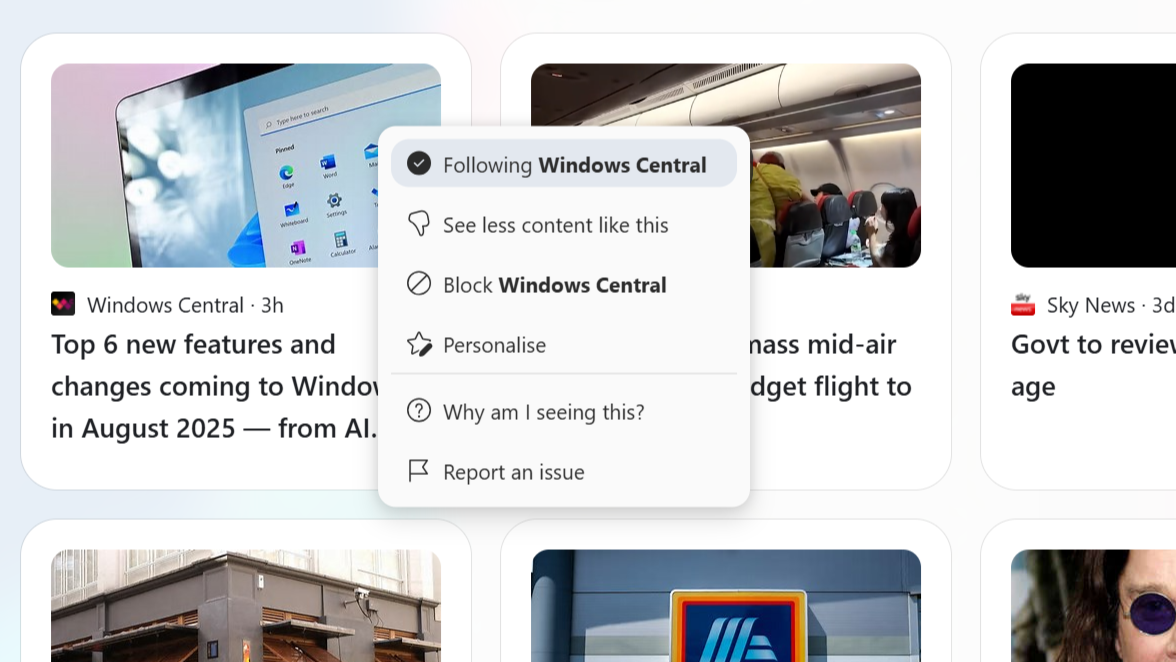 Windows 11 Copilot Discover with "following Windows Central" selected