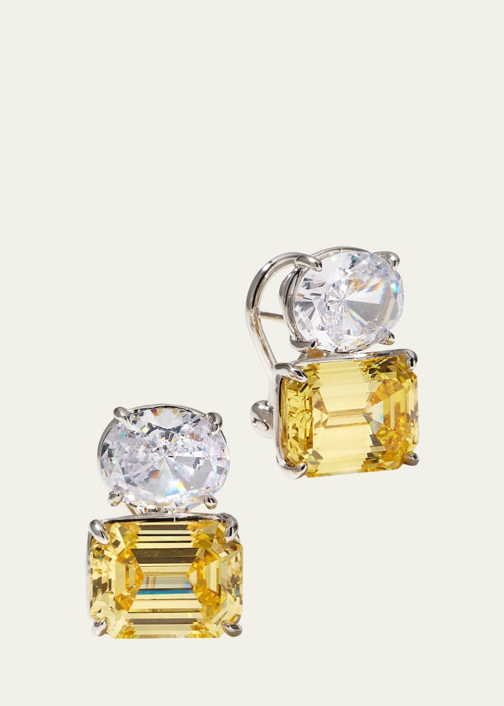 26.0 Tcw White Oval &amp;amp; Canary Emerald-Cut Stud Earrings