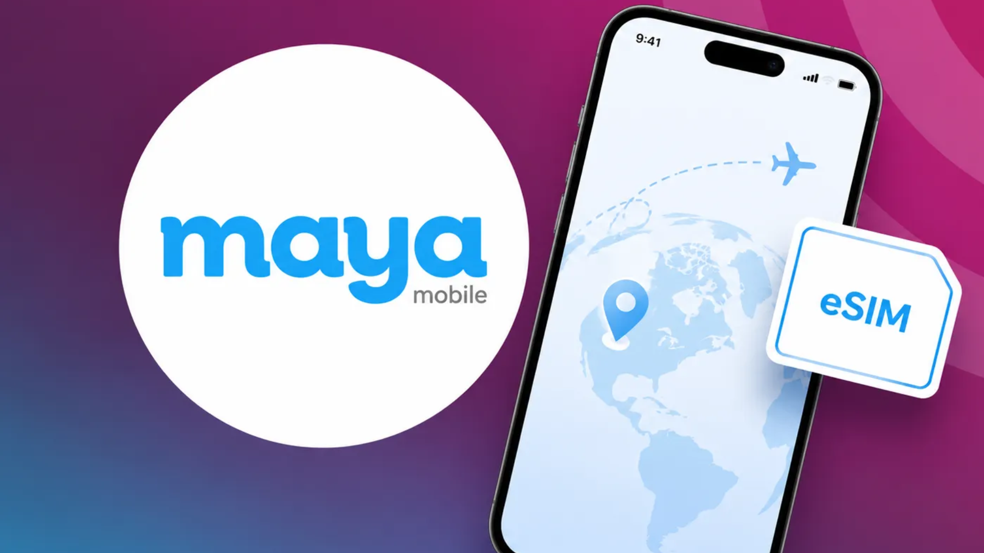 The Maya Mobile logo next to a phone and a branded SIM card on a stylised TechRadar background