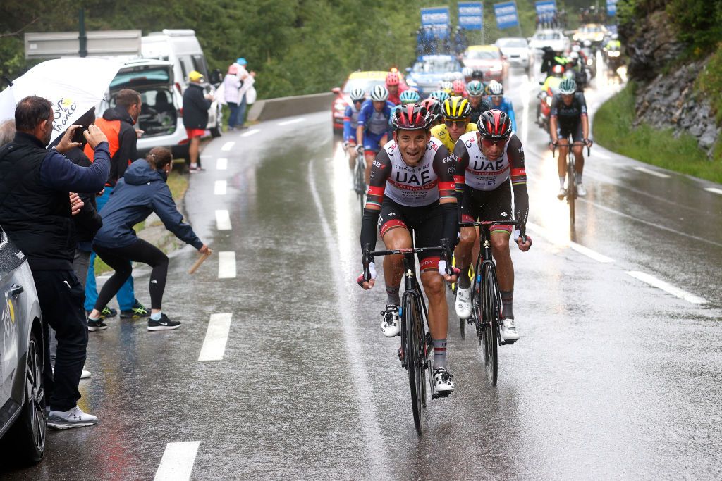 TIGNES FRANCE JULY 04 Davide Formolo of Italy and UAETeam Emirates Rui Costa of Portugal and UAETeam Emirates during the 108th Tour de France 2021 Stage 9 a 1449km stage from Cluses to Tignes Monte de Tignes 2107m LeTour TDF2021 on July 04 2021 in Tignes France Photo by Chris GraythenGetty Images