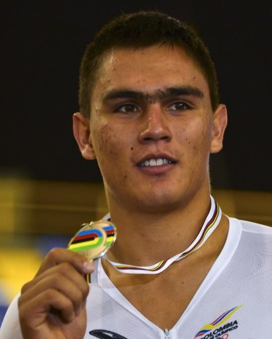 Colombia Fabian Puerta shows his Silver Medal during medal ceremony of Men's Keirin