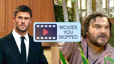 (L-R) Chris Hemsworth as Mike in "Crime 101" and Jack Black as Doug McCallister in "Anaconda"