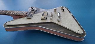 A detail photo of a Jon Trickey Comet custom six-string electric guitar