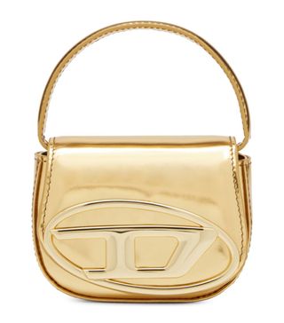 Diesel + Gold Logo Leather Shoulder Bag