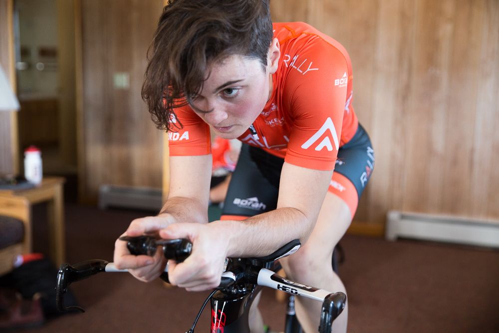Heidi Franz works on her TT bike position