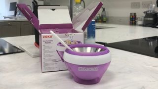 The ZOKU ice cream maker in front of the box