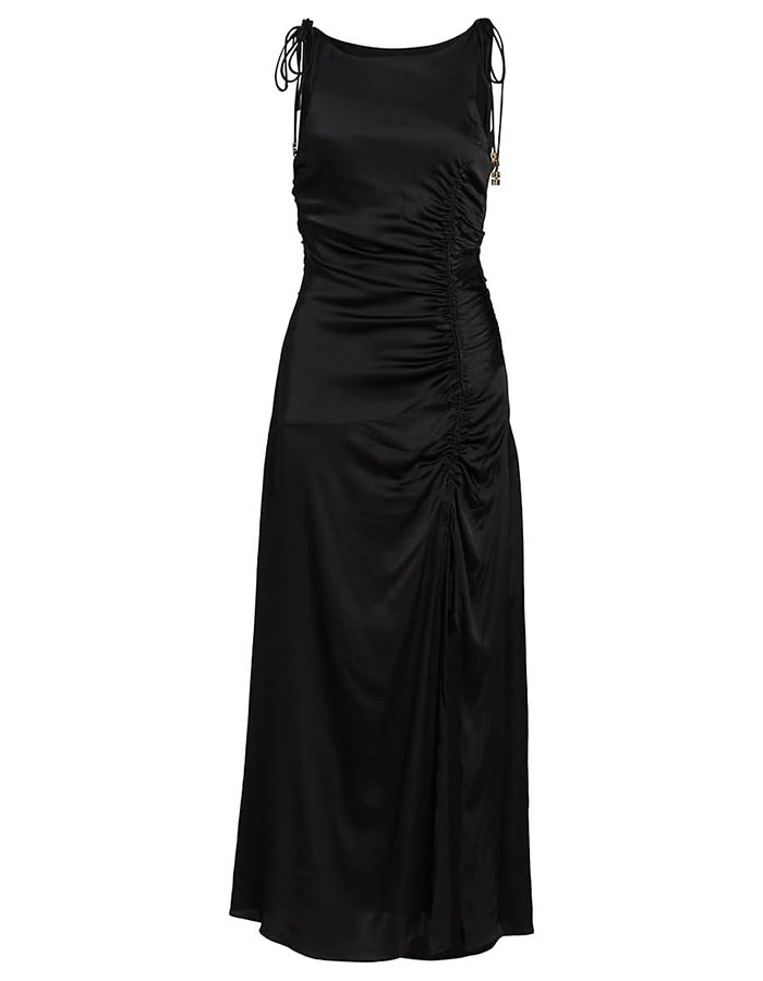 Ganni, Ganni, Satin Gathered Maxi Dress, 42 (10-12), Black