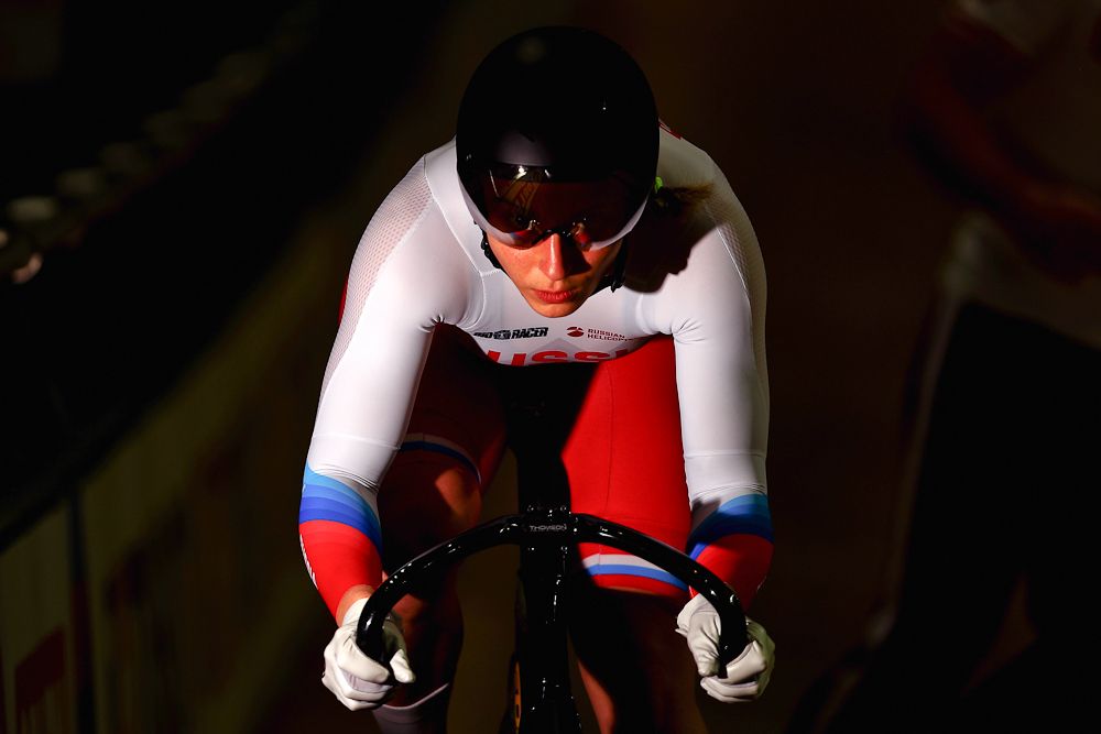 Daria Mikhailovna Shmeleva of Russia competes in the Women's Sprint Qualifying on day two of the UCI Track Cycling World Championships