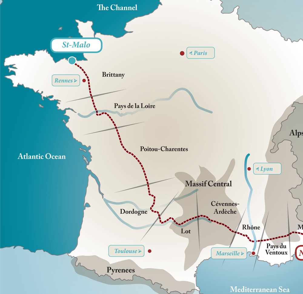 Центральный массив Франции на карте. Cycle across Country.