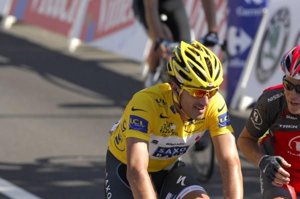 Fabian Cancellara (Saxo Bank) was caught up in the crash but was happy to keep the yellow jerey
