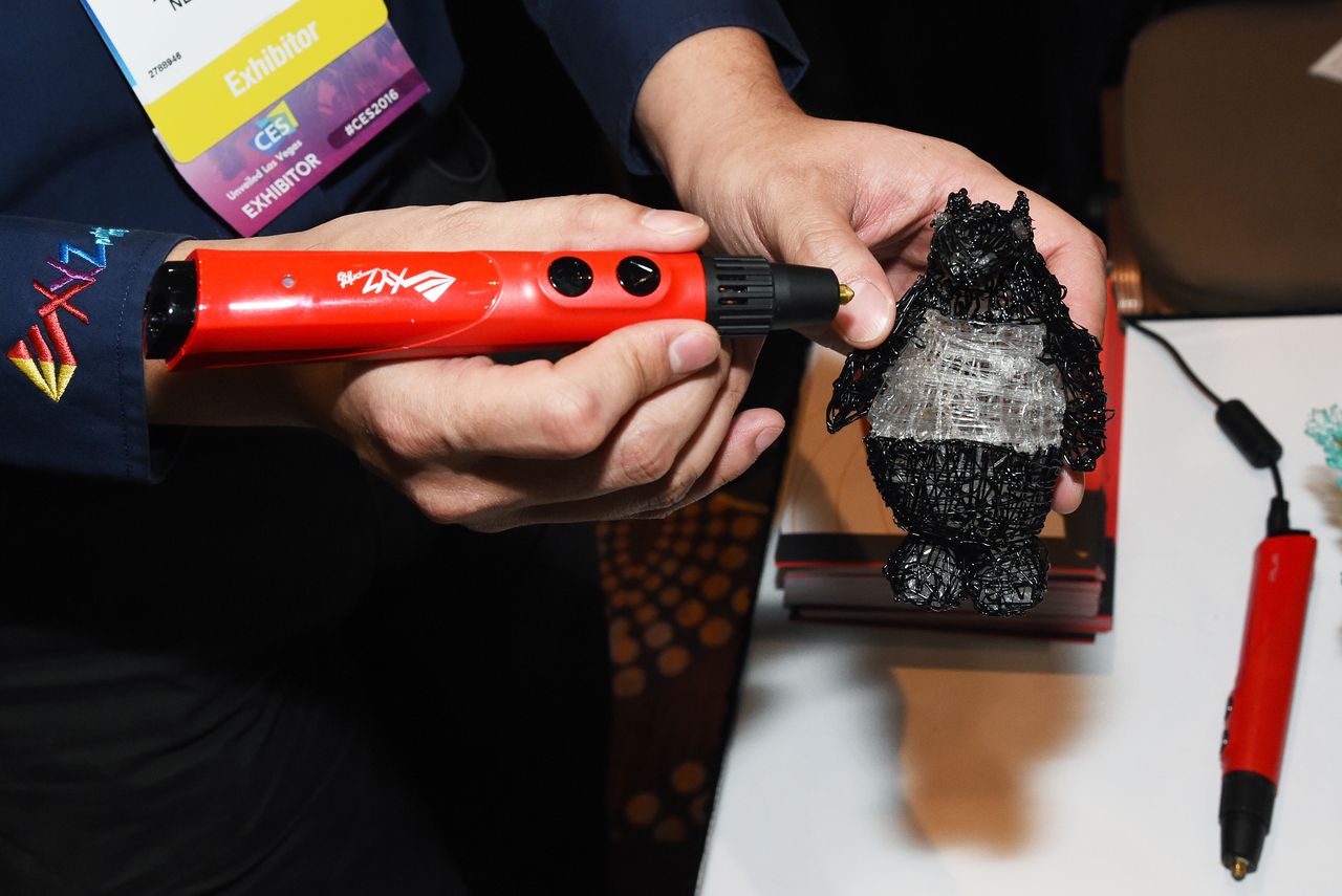LAS VEGAS, NV - JANUARY 04:A 3D drawing pen from xyzPrinting is displayed during a press event for CES 2016 at the Mandalay Bay Convention Center on January 4, 2016 in Las Vegas, Nevada. PLA,