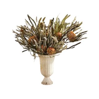 Dried Autumn Banksia Bunch in a white vase