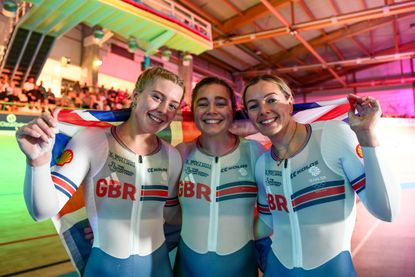 British women&#039;s sprint squad at the Track Cycling Worlds Championships in Copenhagen 2024