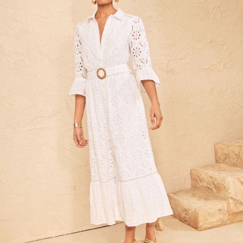 Love &amp;amp; Roses, White Broderie Belt Shirt Midi Dress